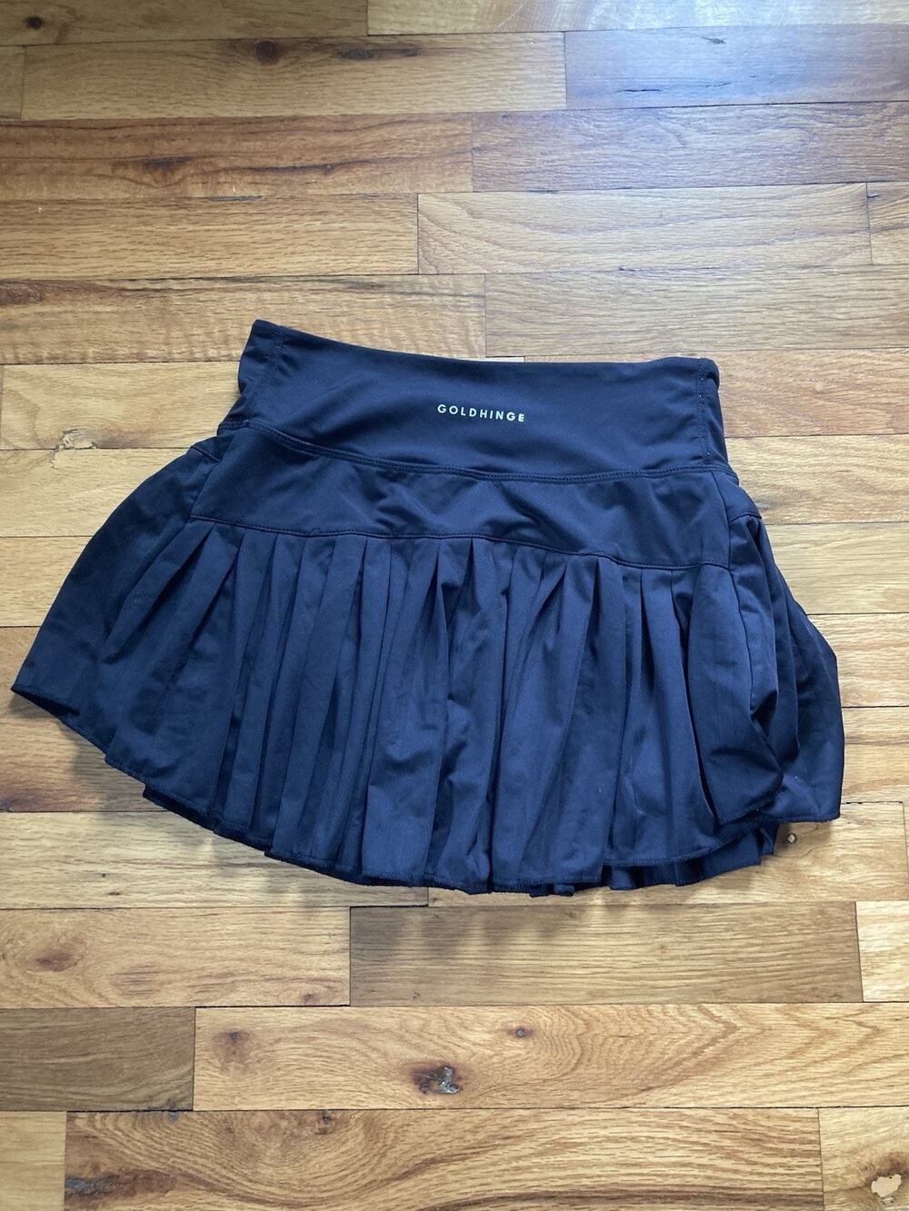 Gold Hinge Pleated Tennis Pickleball Black Mini Skirt with Built-in Shorts